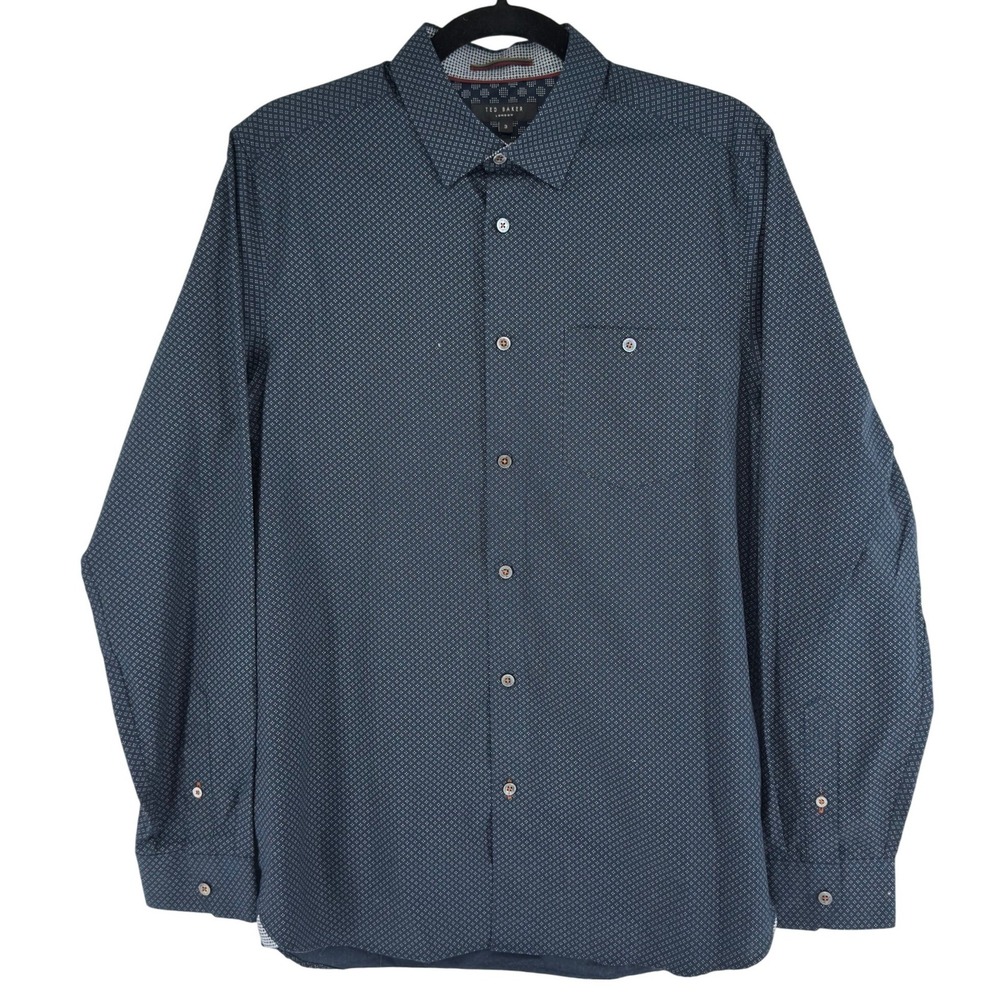 Ted Baker London Navy Pin Dot Button Down Shirt Mens 3 L Old Money EUC